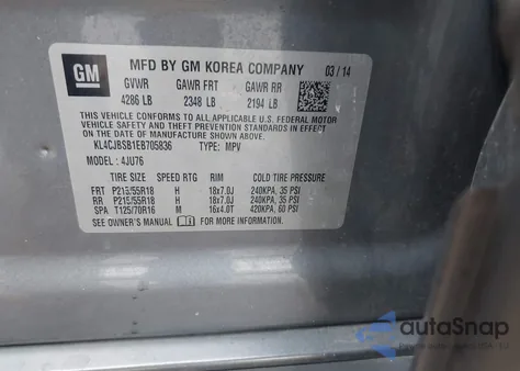 2014 Buick Encore Convenience from USA, damaged, VIN KL4CJBSB1EB705836